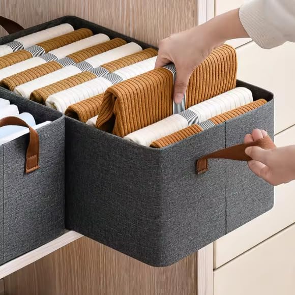 TechSrmaji TechSrmaji Clothes Organizer for Wardrobe with Metal Frame Storage Clothing Baskets Cloth Organisers NonWoven Fabric Storage Organizer with Handles Fabric Storage Box Pack of 2 - Image 3