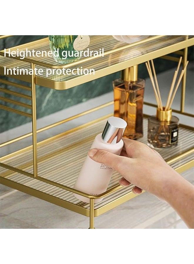 DUNISO منظم مستحضرات التجميل ذو طبقتين، رف تنظيم العناية بالبشرة على الطاولة، رف عرض مستحضرات التجميل في الحمام، قوي ودائم، مناسب لغرفة النوم، أسطح المكاتب، الحمام، 31.2*20*21.8 سم، ذهبي - Image 4