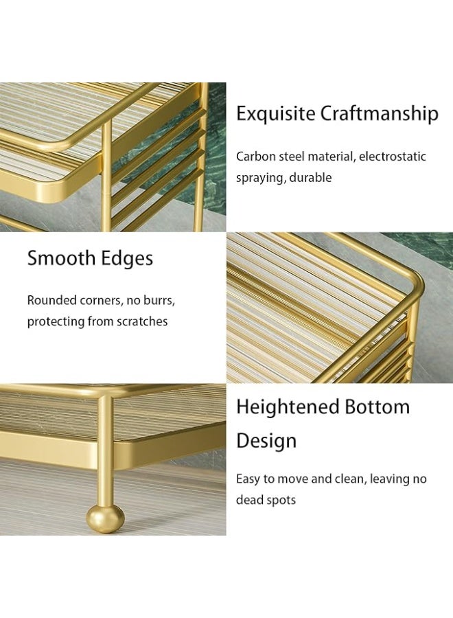 DUNISO منظم مستحضرات التجميل ذو طبقتين، رف تنظيم العناية بالبشرة على الطاولة، رف عرض مستحضرات التجميل في الحمام، قوي ودائم، مناسب لغرفة النوم، أسطح المكاتب، الحمام، 31.2*20*21.8 سم، ذهبي - Image 3