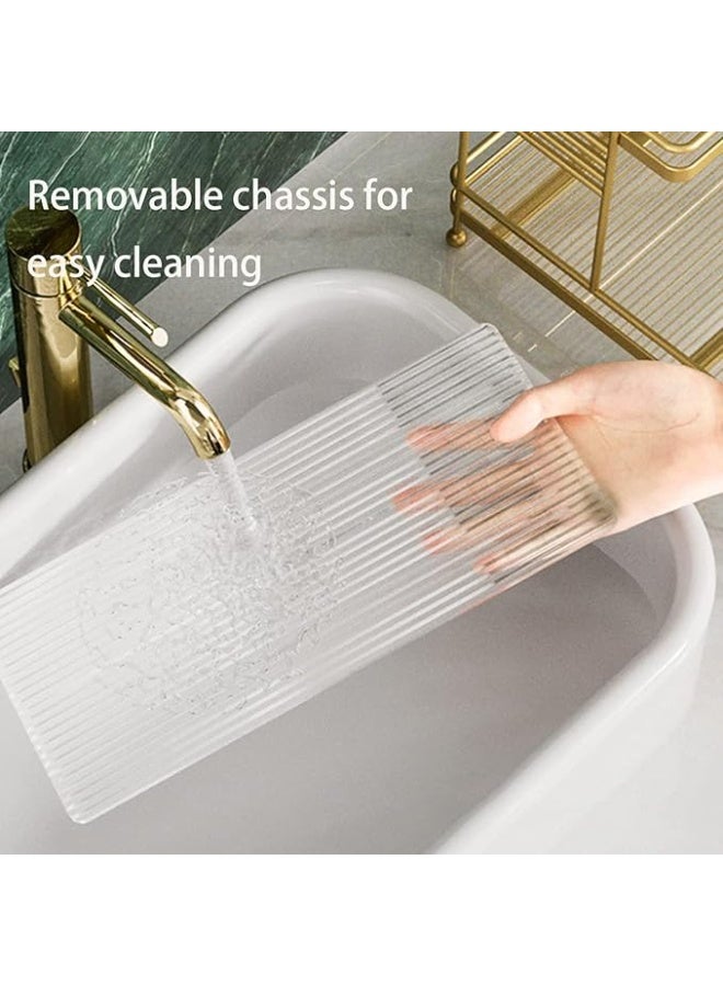 DUNISO منظم مستحضرات التجميل ذو طبقتين، رف تنظيم العناية بالبشرة على الطاولة، رف عرض مستحضرات التجميل في الحمام، قوي ودائم، مناسب لغرفة النوم، أسطح المكاتب، الحمام، 31.2*20*21.8 سم، ذهبي - Image 5