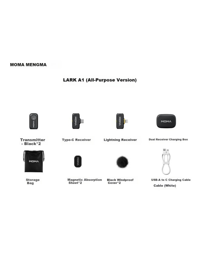 MOMA Mengma Lark A1 Wireless Lavalier Microphone, Mobile Microphone, Moma Mengjia A1 Dual-channel Microphone, Smart Noise Reduction, Dopamine Mini Interview And Filming Audio Recorder - Image 1