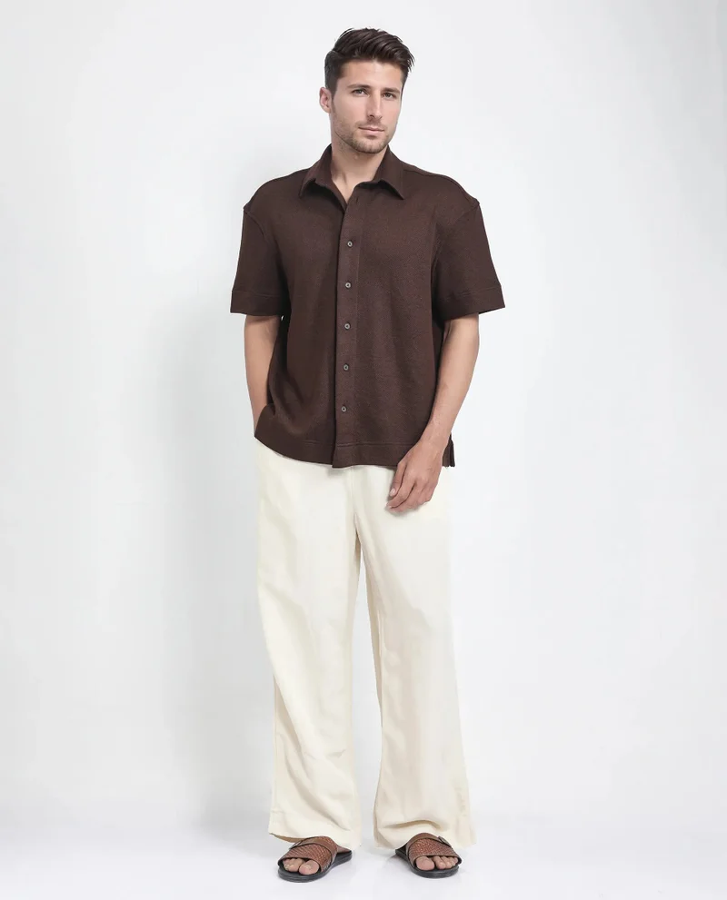 Rare Rabbit Men's Boxy Fit Plain Knit Shirt