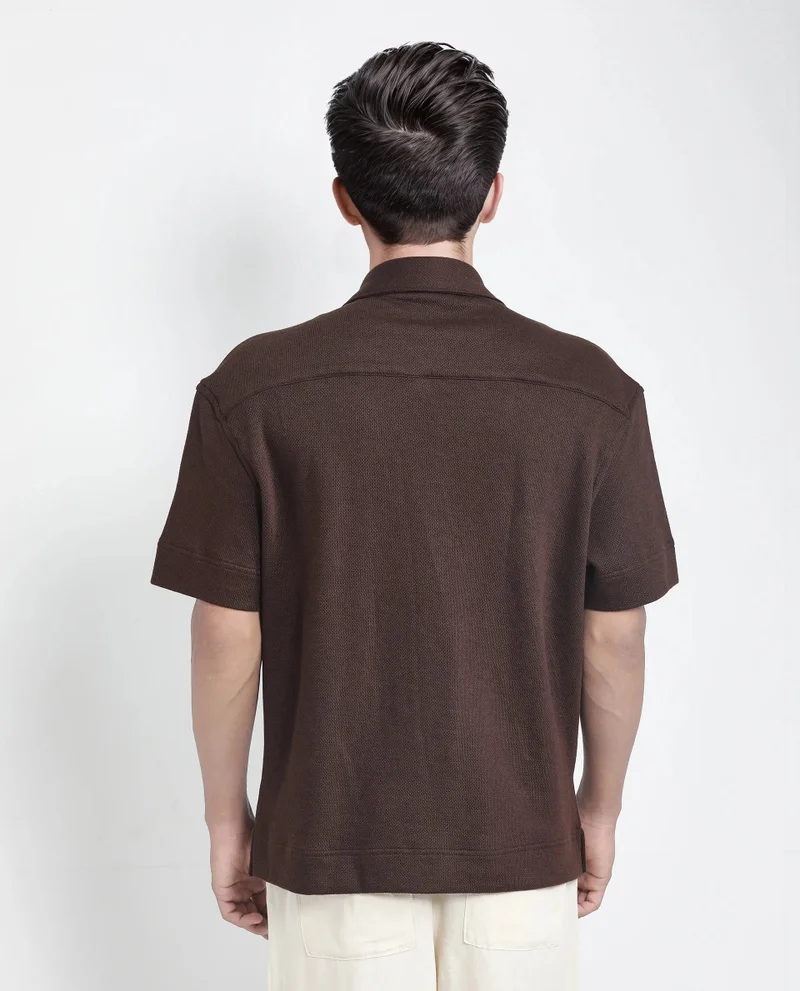 Rare Rabbit Men's Boxy Fit Plain Knit Shirt