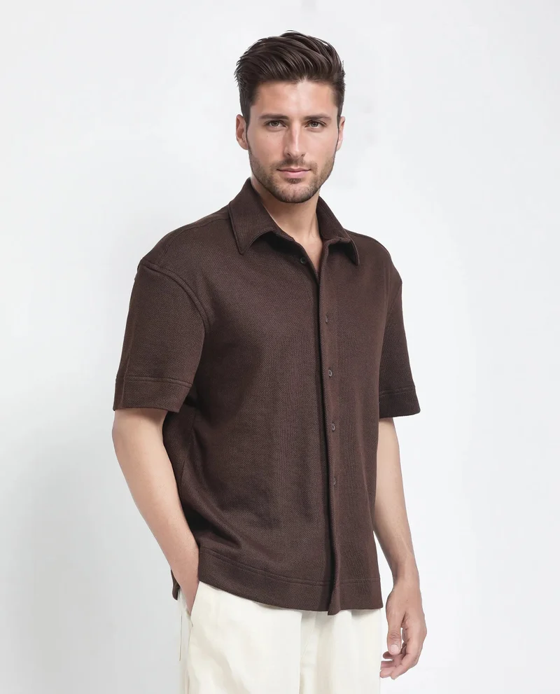 Rare Rabbit Men's Boxy Fit Plain Knit Shirt