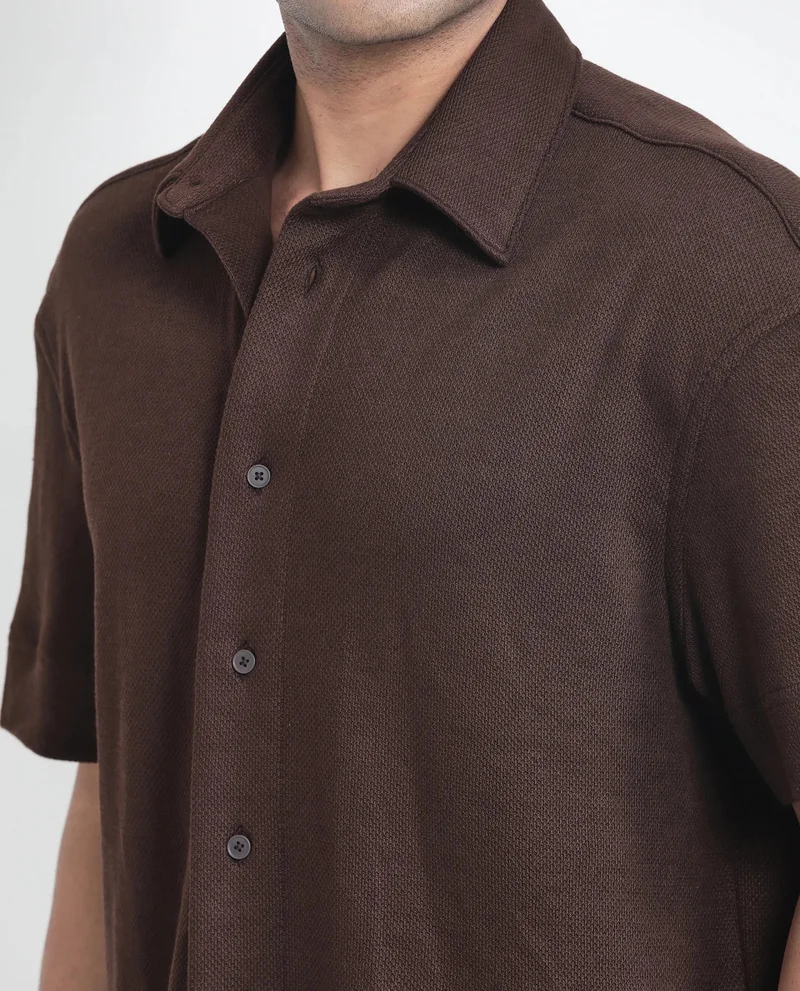 Rare Rabbit Men's Boxy Fit Plain Knit Shirt