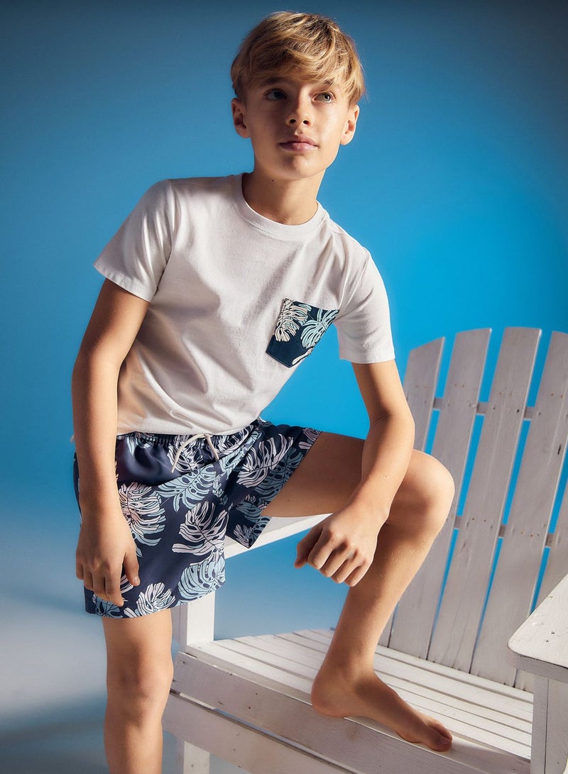 Kids Leaf Print Swim Shorts