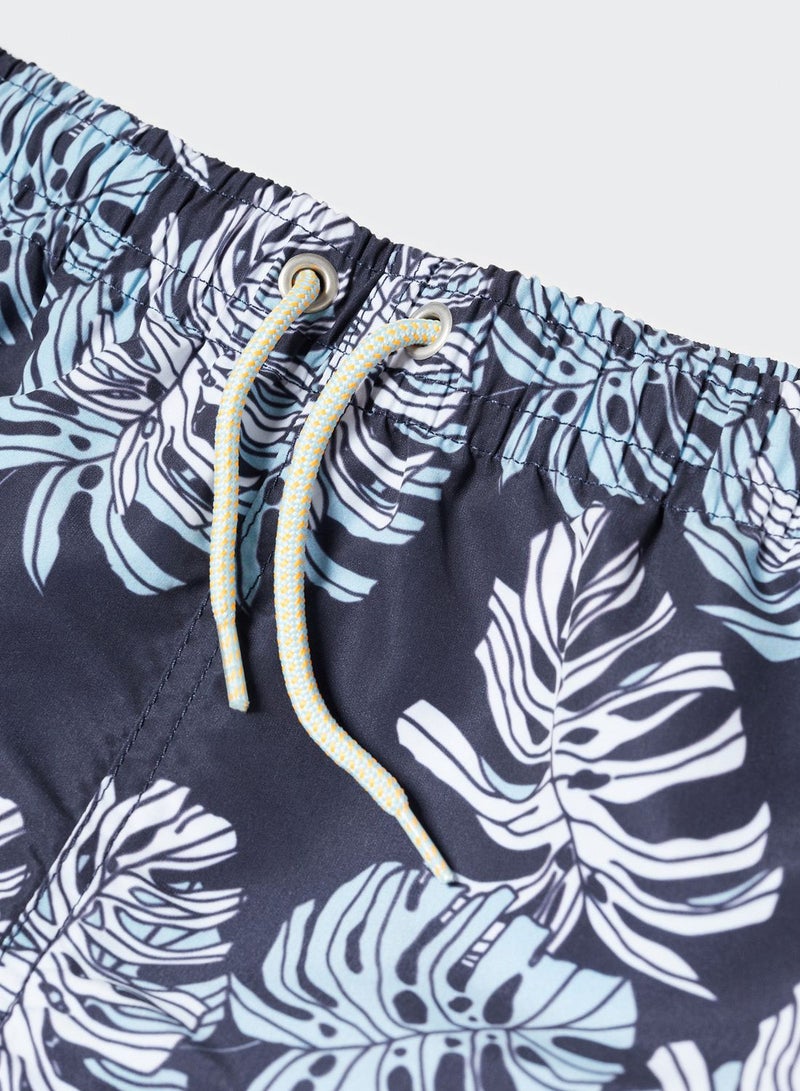 Kids Leaf Print Swim Shorts