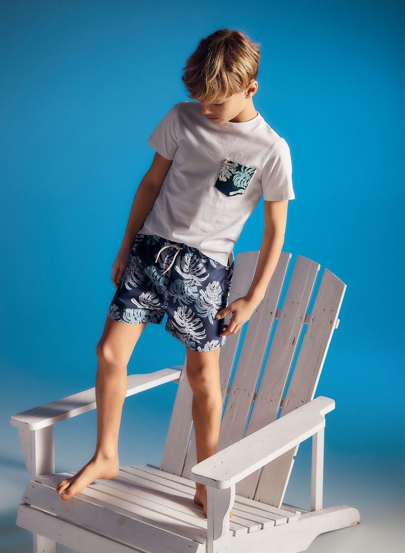 Kids Leaf Print Swim Shorts