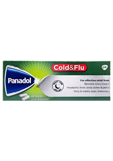 Panadol Cold & Flu Caplets 24’s (Green) (Relief from Cold, Flu, Fever & Body Aches)
