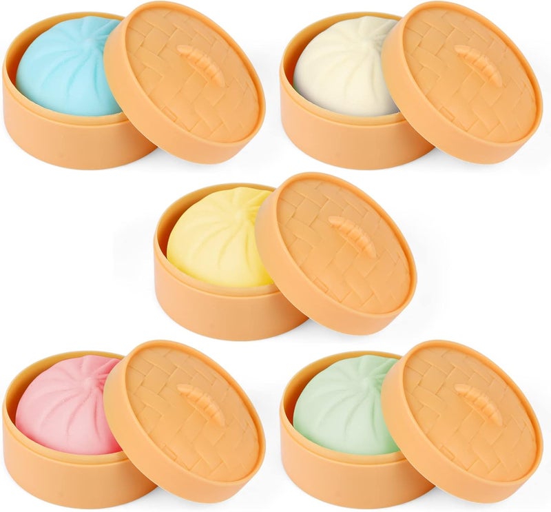 MEIEST 5 PCS Colorful Dumpling Squishy Stress Balls Fidget Sensory Toy,Squeeze Dough Ball Stress Relief Hand Toy,Anti-Anxiety Bun with Food Steamer Stretchy Desk Toys - Image 1