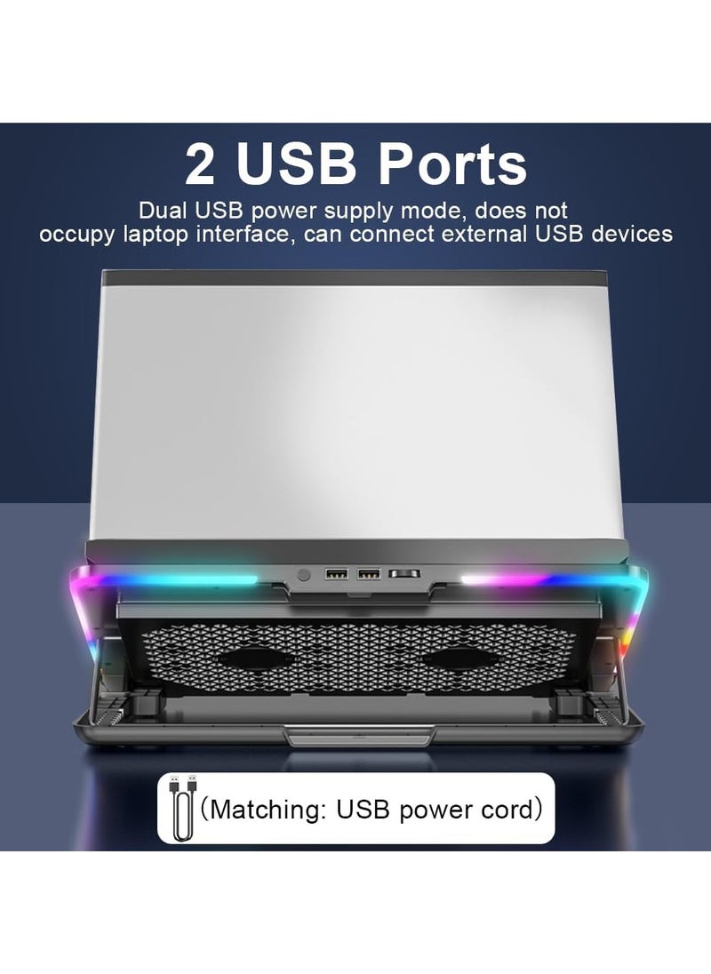 Yakiter Laptop Cooling Pad, Laptop Cooler with 6 Quiet Fans for 15.6-17 Inch Gaming Fan Stable Stand, 7 Height Adjust, RGB Light 10 Modes, Switch Control Fan Speed, 2 USB Port & Phone Holder  - Image 5