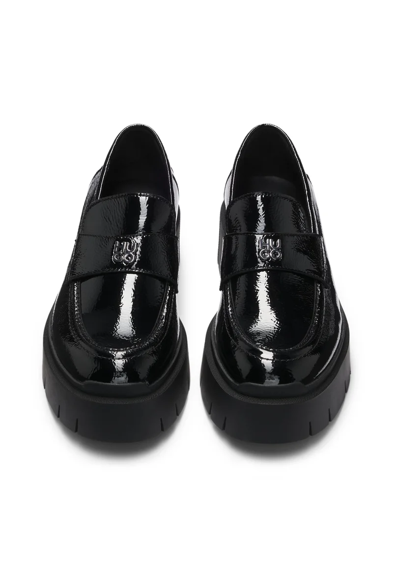 HUGO Chunky-sole loafers in leather with stacked-logo trim