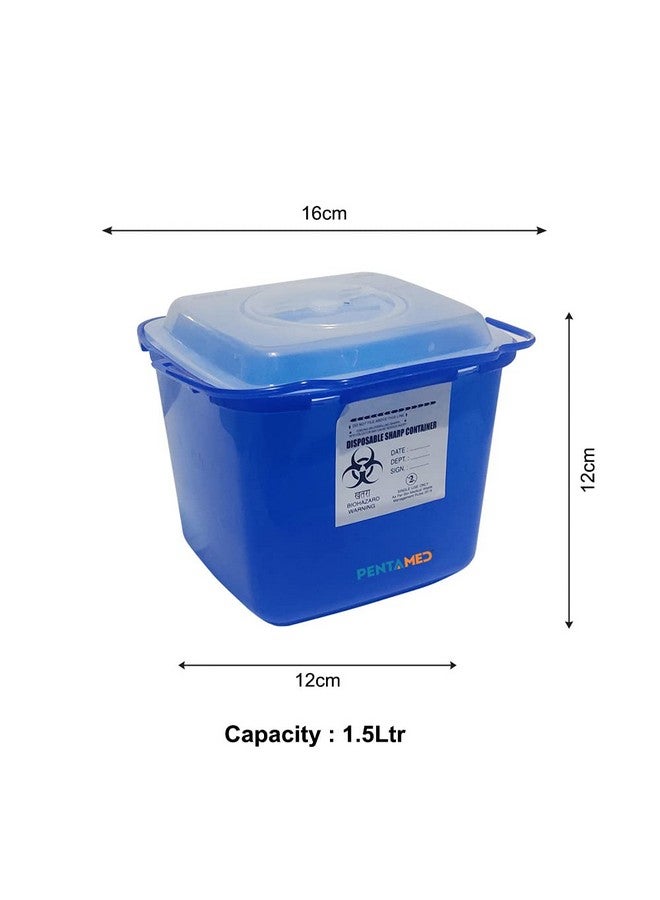 PENTAMED Blue Sharps Containers | Glass Waste and Metallic Implants | Bio-hazard | Bio-Medical Sharps Container Puncture Proof Box | (1.5 | 3.5 | 5.5 Liters) (1.5 Ltr) - Image 3