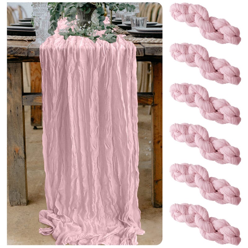6 Pieces Blush Cheesecloth Table Runner 10 Ft Baby Pink Table Runner Gauze for Boho Rustic Wedding Arch Baby and Bridal Shower Decorations Engagement Party Mothers Day