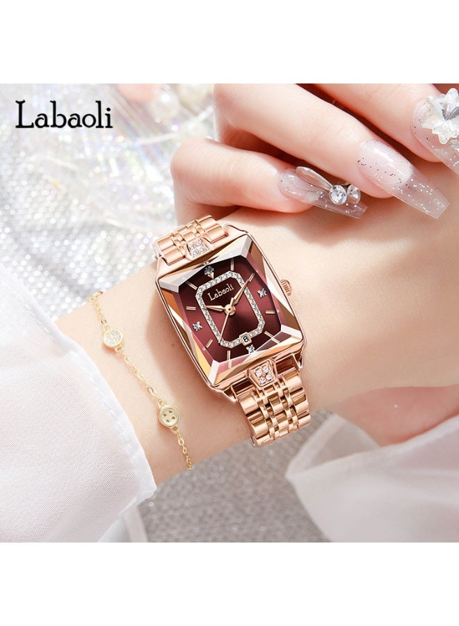 Labaoli Luxury Square Women Watch Rhinestone Dial Rose Gold Metal Bracelet Quartz Wristwatch with Calendar - Image 2