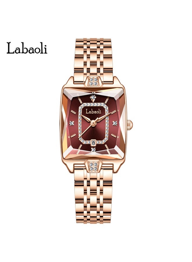 Labaoli Luxury Square Women Watch Rhinestone Dial Rose Gold Metal Bracelet Quartz Wristwatch with Calendar - Image 1