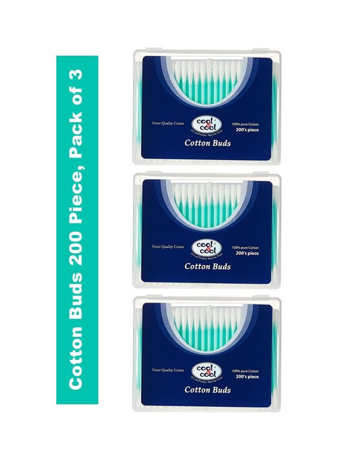 Cool & Cool Pure Cotton Buds - Pack Of 3 Pieces (3 X 200 Count) - Image 1