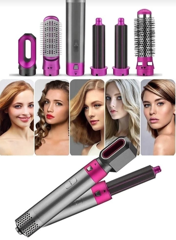 Generic 5 in 1 Professional Hair Styler - Hot Air Straightener and Dryer with Brush Comb/ Pink Gray  - Image 3
