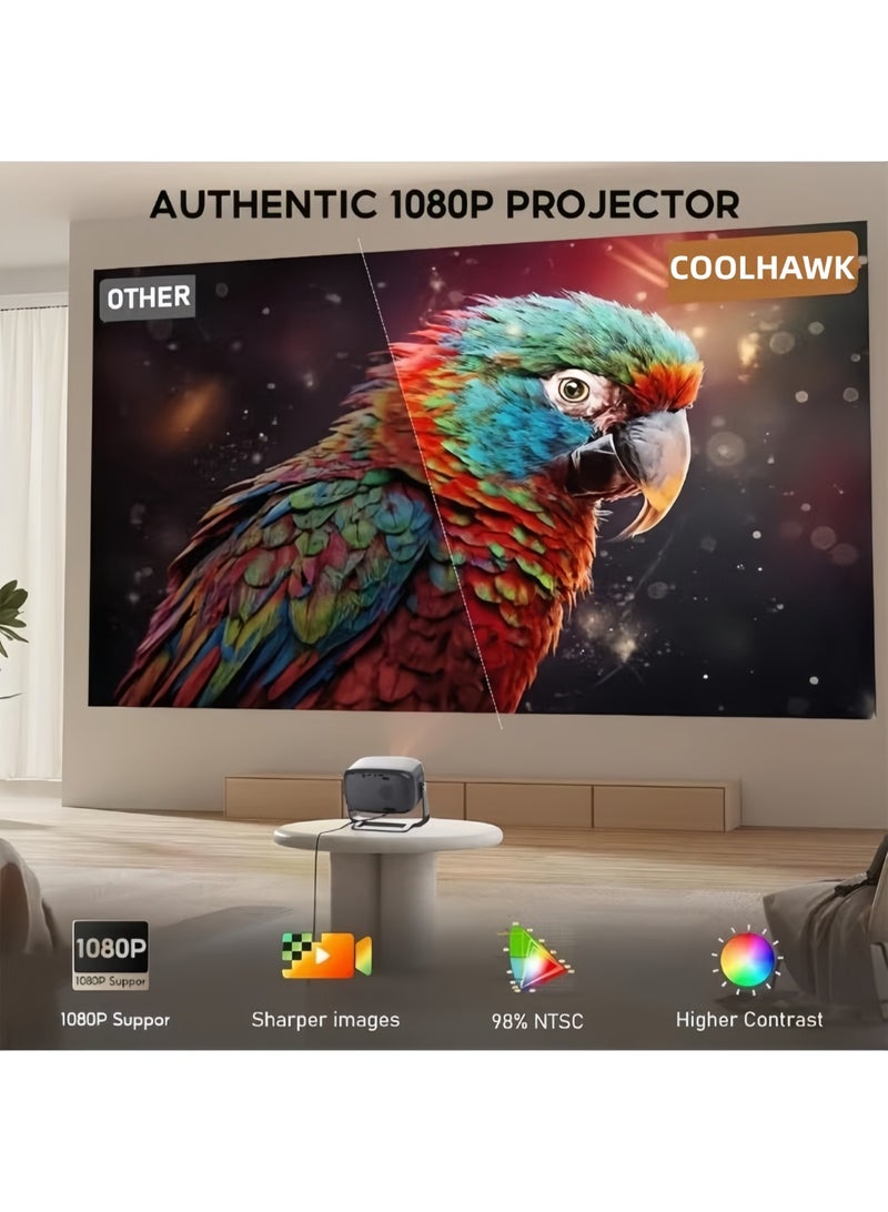 كول هوك بروجكتر جهاز عرض ضوئي عالي الدقة 1080P (مع شاشة) - سطوع 600 لومن ANSI / يدعم دقة 4K، جهاز عرض صغير محمول مزود بتقنية واي فاي 6 وبلوتوث بروجكتر لاسلكي / تلفزيون ذكي من جوجل، نتفليكس / مثبت صورة (جيمبال) / ضبط تلقائي فوري للتركيز / تصحيح تلقائي للانحراف / زاوية قابلة للتعديل حتى 180 درجة / متوافق مع أنظمة iOS/Android/PC/PS4/PS5 للألعاب المنزلية والخارجية - Image 4