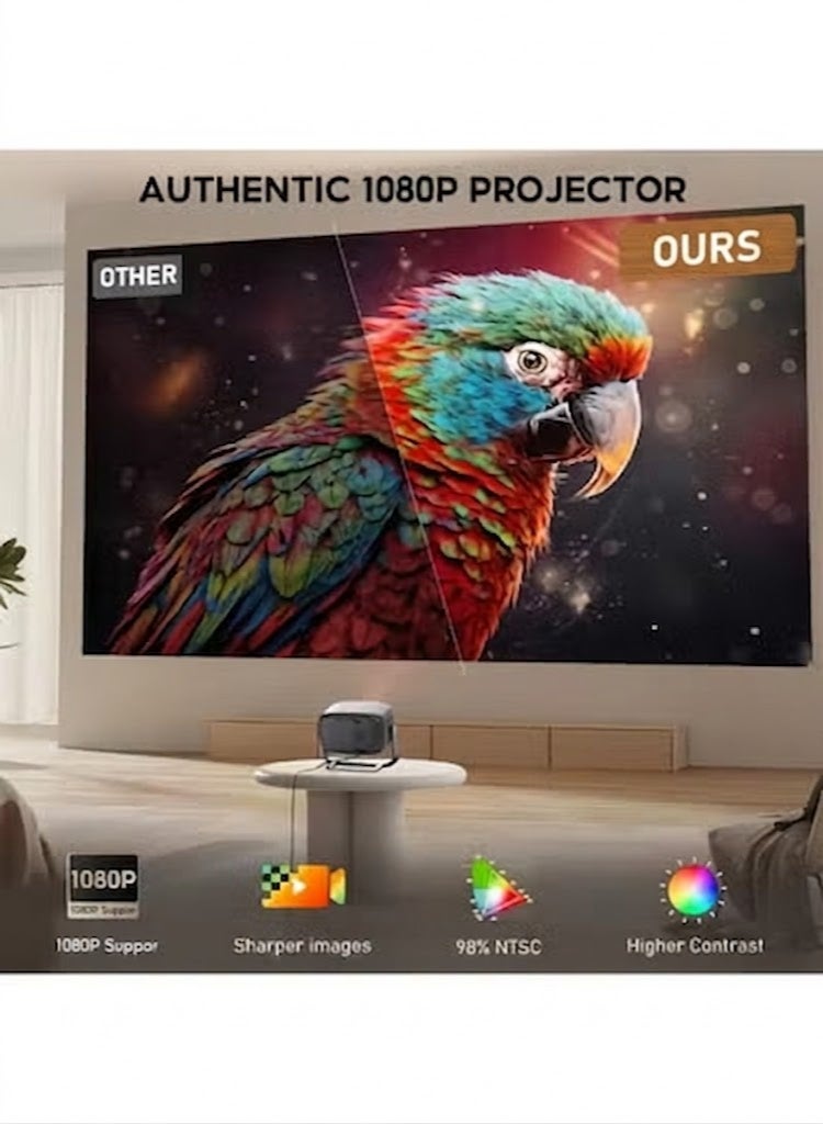 COOLHAWK 1080P Full HD Projector - (with Screen) 600 ANSI Lum/4K Support Mini Portable Projector Wifi6 and Bluetooth/Smart Google TV, Netflix/Gimbal Instant Auto Focus/Auto Keystone Correction/Adjustable 180°Angle/Compatible with iOS/Android/PC/PS4/PS5 for Home Outdoor Gaming - Image 4