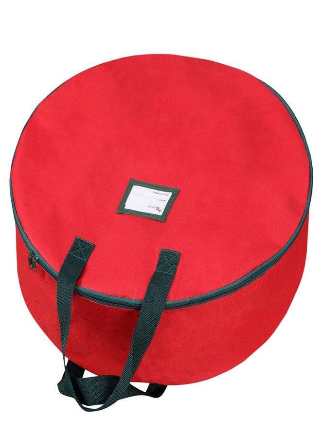 Primode Christmas Wreath Storage Bag 24" - 2 Pack Artificial Wreath Container - Garland Holiday Xmas Wreaths Holder - Sturdy Handles - Inner Straps - Card Slot Dual Zipper Strong Oxford (24 Inch, Red) - Image 5