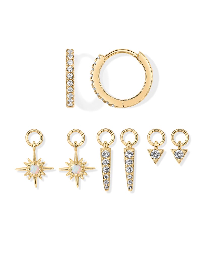 PAVOI 14K Yellow Gold Plated Huggie Earrings and Charm Set for Women | Mix and Match Earring Pack with Star Cubic Zirconia Charms - Image 1