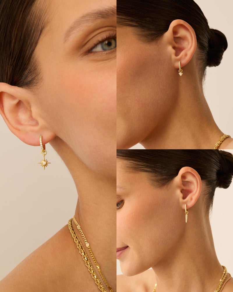 PAVOI 14K Yellow Gold Plated Huggie Earrings and Charm Set for Women | Mix and Match Earring Pack with Star Cubic Zirconia Charms - Image 4