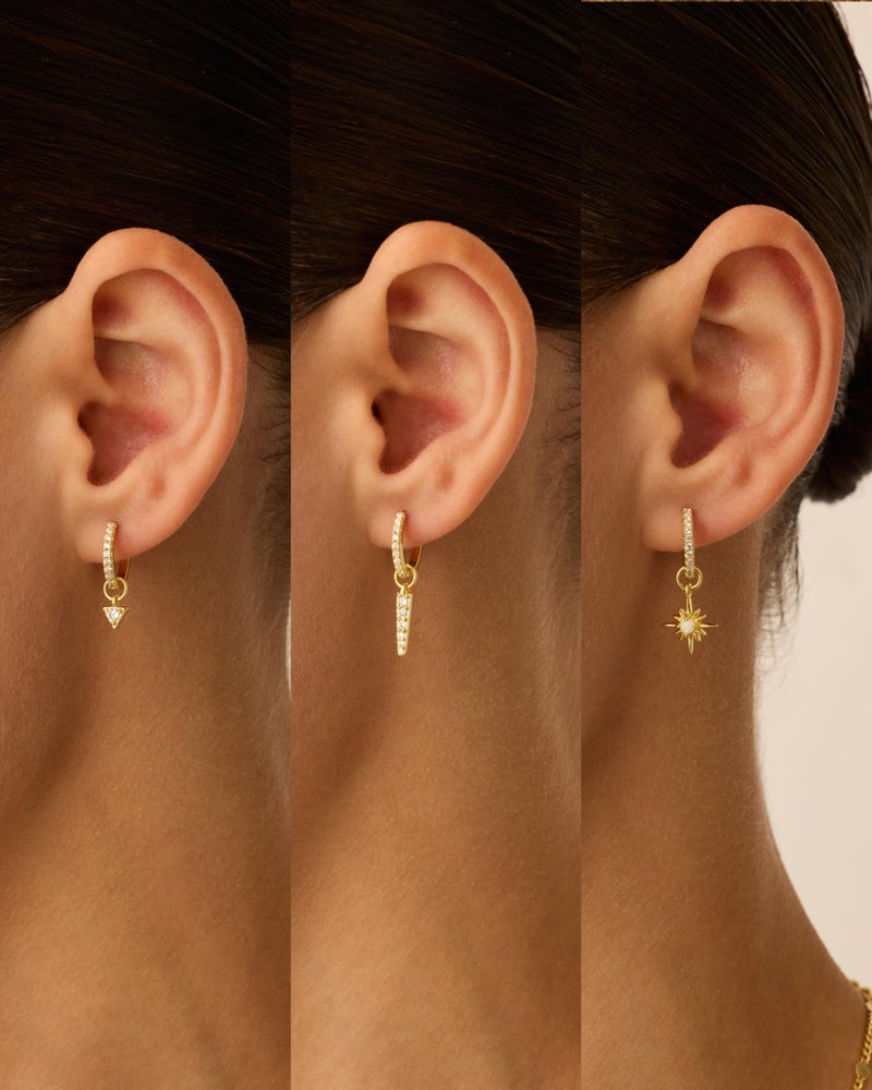 PAVOI 14K Yellow Gold Plated Huggie Earrings and Charm Set for Women | Mix and Match Earring Pack with Star Cubic Zirconia Charms - Image 2