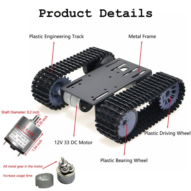 Swaytail Premium Robot Tracked Car Chassis Starter Kits with 2pcs DC Motor, Caterpillar Moving Robotic Tank Platform with 2pcs Tracks for Arduino Raspberry Pie Microbit Python DIY Steam Remote Control RC Toy - Image 3