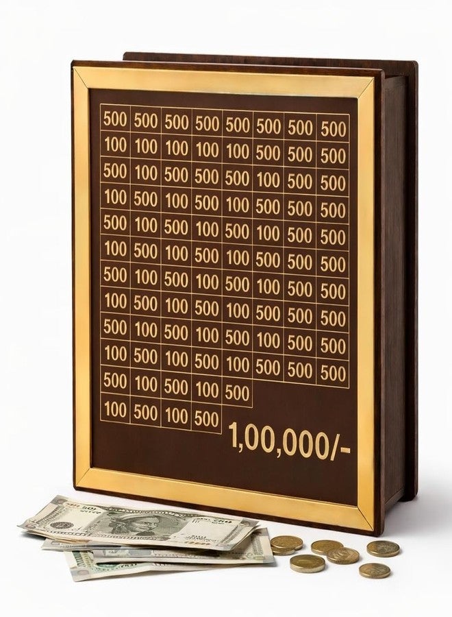 DARSHANAM WORLD Wooden Coin Piggy Bank for Kids, Money/Piggy Bank, Carved Coin Box, Savings Challenge Box, Money Saving Box for Adult, Money Save Box, Gullak Savings Box, 100000 Money Saver - Image 1