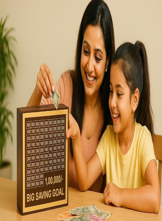 DARSHANAM WORLD Wooden Coin Piggy Bank for Kids, Money/Piggy Bank, Carved Coin Box, Savings Challenge Box, Money Saving Box for Adult, Money Save Box, Gullak Savings Box, 100000 Money Saver - Image 3
