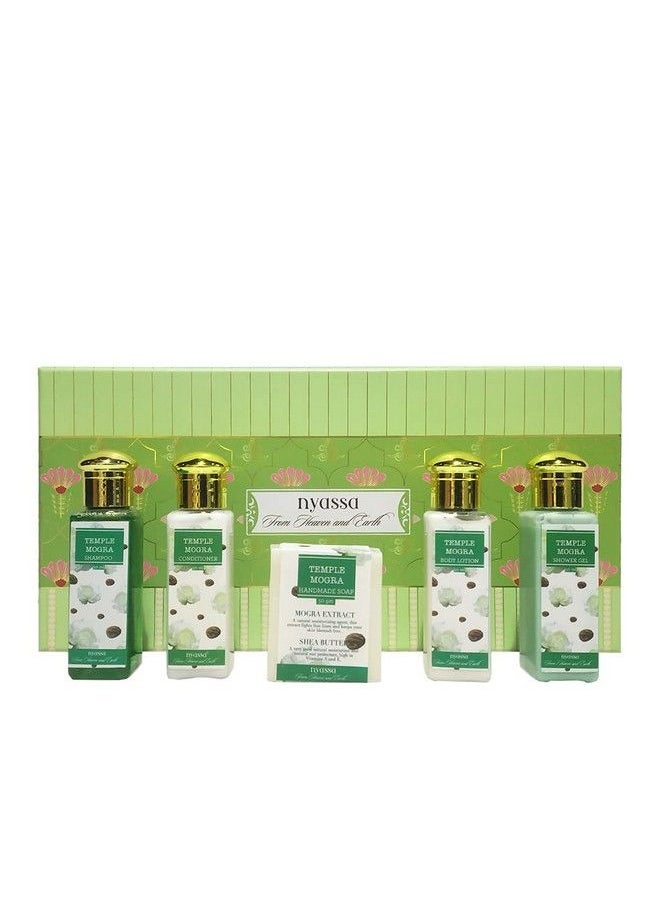 Nyassa مجموعة هدايا طقوس الاستحمام من Temple Mogra تحتوي على صابون وجل استحمام وشامبو وبلسم وغسول للجسم؛ مجموعة هدايا لجميع المناسبات؛ مكون طبيعي؛ هدية مثالية لجميع المناسبات  - Image 1