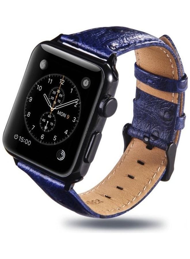 نيبمينينت سوار ساعة يد أصلي بملمس جلد النعام لساعة أبل سيريس 3 و2 و1 مقاس 38 مم أزرق - Image 3