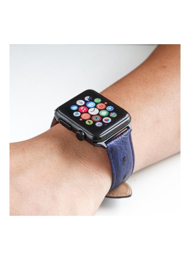 نيبمينينت سوار ساعة يد أصلي بملمس جلد النعام لساعة أبل سيريس 3 و2 و1 مقاس 38 مم أزرق - Image 4