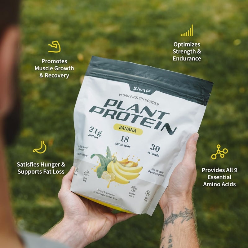 Snap Supplements Organic Plant Based Vegan Protein Powder Nitric Oxide Boosting Protein Powder BCAA Amino Acid for Muscle Growth Performance  Recovery  30 Servings Banana - Image 4