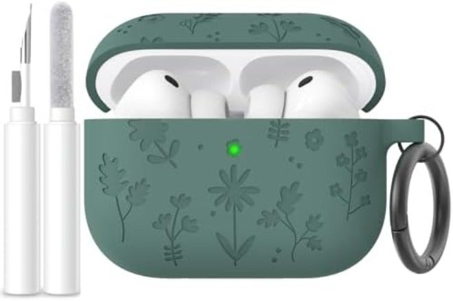 AhaStyle AirPods Pro 3 Case Cover (2025) Flower Engraved Cute Silicone AirPods Pro 3rd Generation Case Full Body Shockproof Cover Skin for Apple AirPods Pro 3rd Gen with Cleaning Kit for Women Girls - Image 1