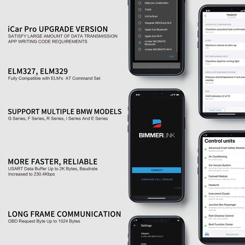 Vgate vLinker BM OBD2 Bluetooth Scanner for BMWMini BimmerCode Car Code Reader for iOS Android and Windows - Image 2