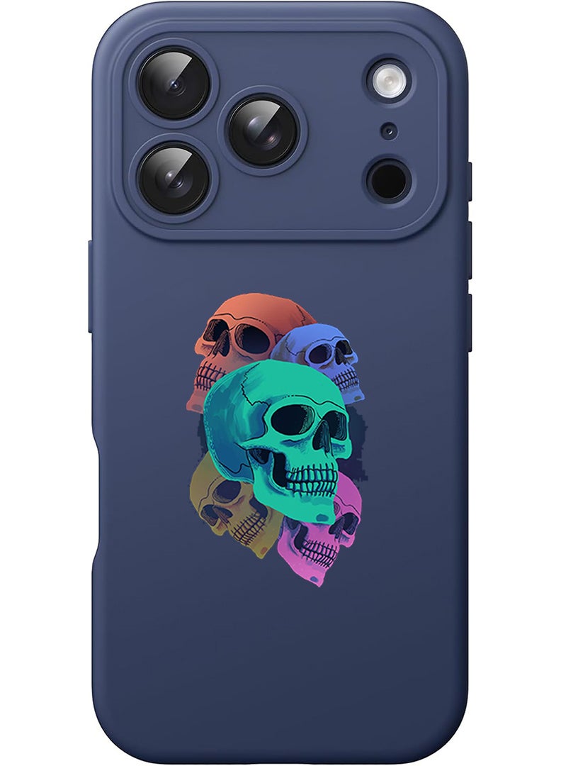 Theodor Protective Slim Fit Case Liquid Silicone Cover with Full Body Protection Anti-Scratch Shockproof Case For Apple iPhone 17 Pro (Blue) Colourful Skull - Image 1