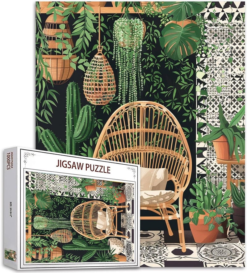 Tucocoo Jigsaw Puzzles for Adults 1000 Pieces Boho Plant Scene Wood Puzzles Potted Plants  Cacti Succulents - Image 1