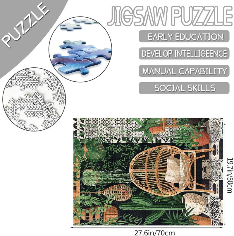 Tucocoo Jigsaw Puzzles for Adults 1000 Pieces Boho Plant Scene Wood Puzzles Potted Plants  Cacti Succulents - Image 2