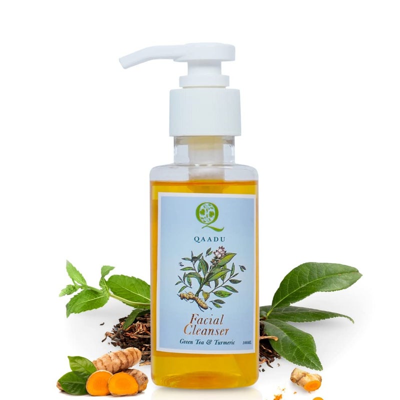 QAADU Facial Wash with Green Tea Turmeric Vitamins A E Vegan Mild Refreshing Face Cleanser Suitable for all skin types Anti Inflammatory and hydrating properties 100ml - Image 1
