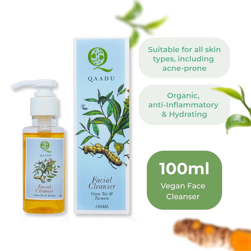 QAADU Facial Wash with Green Tea Turmeric Vitamins A E Vegan Mild Refreshing Face Cleanser Suitable for all skin types Anti Inflammatory and hydrating properties 100ml - Image 3