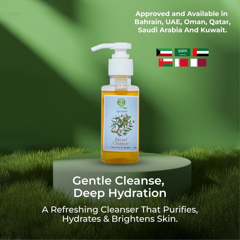 QAADU Facial Wash with Green Tea Turmeric Vitamins A E Vegan Mild Refreshing Face Cleanser Suitable for all skin types Anti Inflammatory and hydrating properties 100ml - Image 2
