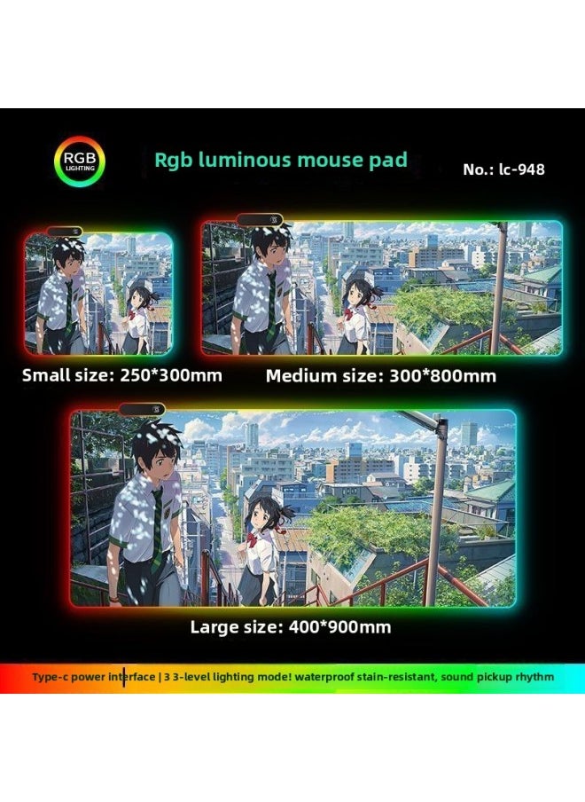 Generic - RGB Luminous Mouse Pad Computer Keyboard Hand-held Desktop Pad Oversized Game E-sports Pad Thickened Internet Cafe Table Pad-Color:250*300mm-Pattern:Upgraded Version Of Pickup Rhythm-lc948 - Image 1