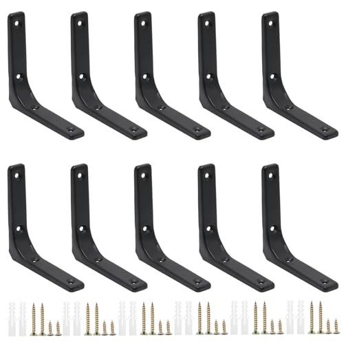 Adyoney 10pcs Heavy Duty L Brackets 4 Inch Black Angle Bracket Wall Shelf Bracket 90 Degree Corner Brace with Screws for Shelves Wood CabinetsBlack 4Inch - Image 1