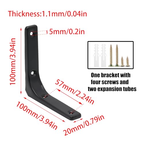 Adyoney 10pcs Heavy Duty L Brackets 4 Inch Black Angle Bracket Wall Shelf Bracket 90 Degree Corner Brace with Screws for Shelves Wood CabinetsBlack 4Inch - Image 3