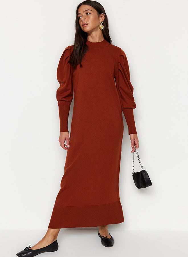 trendyol Crew Neck Shoulder Gathered Knitwear Dress TCTAW23EB00047  - Image 1
