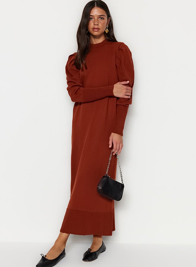 trendyol Crew Neck Shoulder Gathered Knitwear Dress TCTAW23EB00047  - Image 2