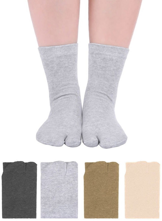 Syhood 4 Pairs Flip Flop Socks Tabi Split Toe Socks Toe Socks for Men Women Supplies (Beige, Khaki, Dark Grey, Light Grey) - Image 1