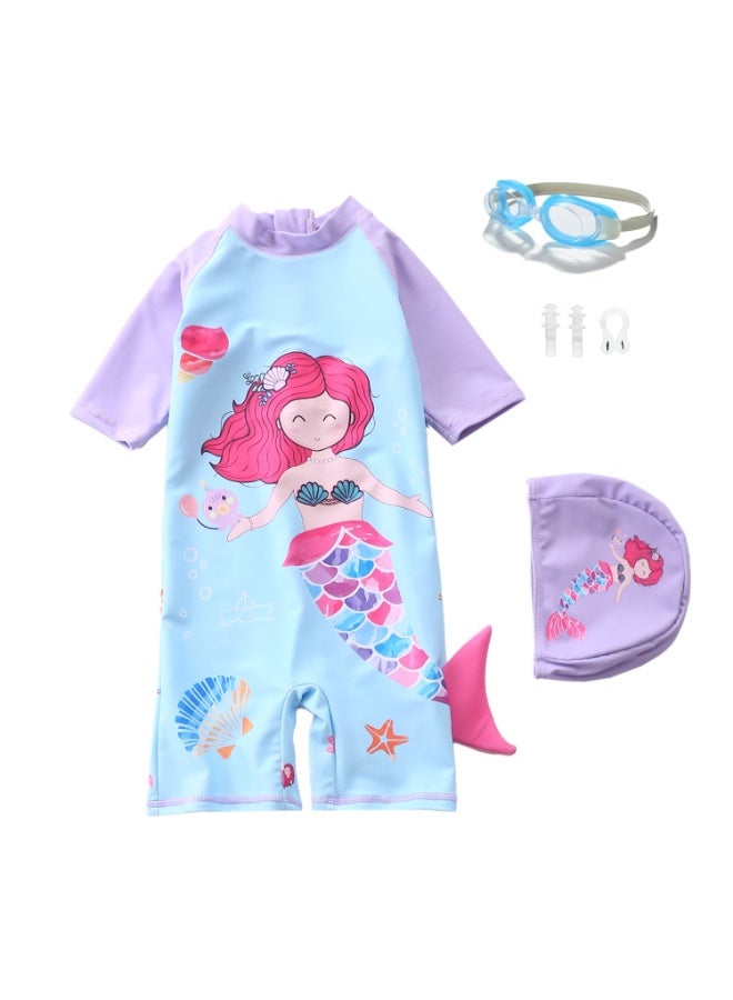 SISGL Children's Swimsuit For Girls Mermaid Design Short Sleeve With Cap One Piece Surfing Suit Baby Swimming Pool Girl Swimsuit - Image 1